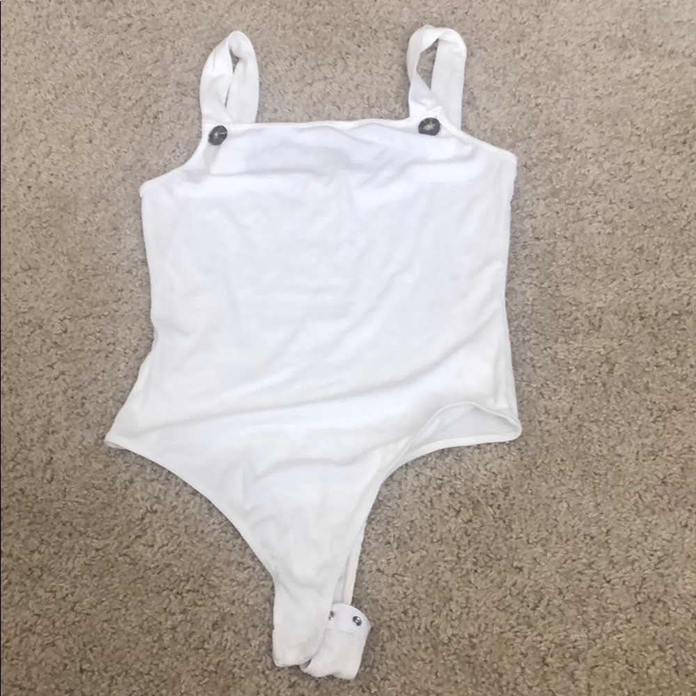 White Bodysuit with brown buttons